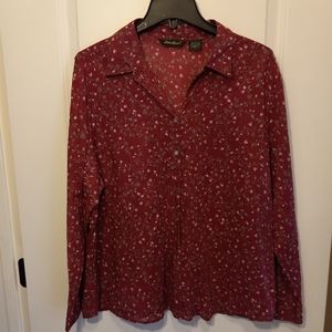 Eddie Bauer, Pinkish Red Floral Button Down Shirt, Sz XL, Small Front Pleats